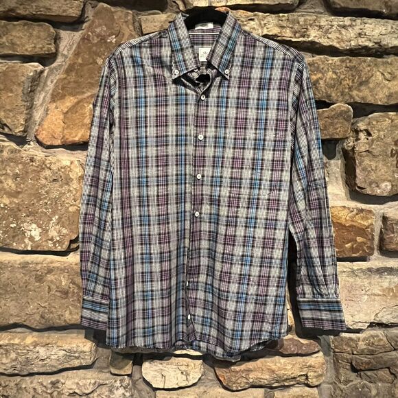 Peter Millar Crown Sport Purple & Blue Plaid Button Down Shirt Men’s Size Small - Picture 8 of 10